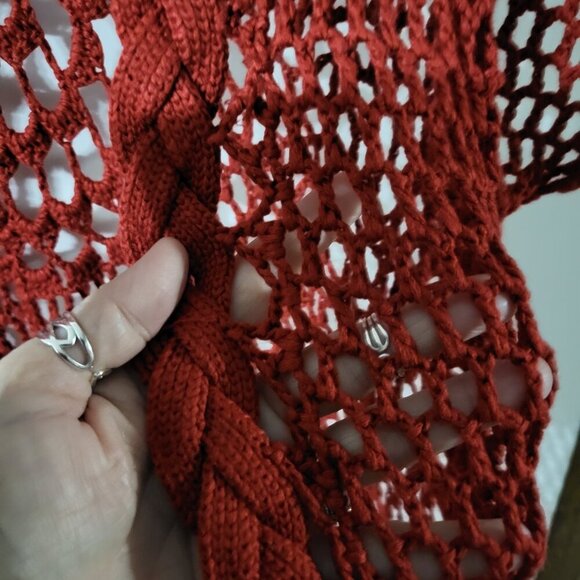 UMGEE RED CROCHET KNIT FRINGE CARDIGAN SZ M - Picture 2 of 7